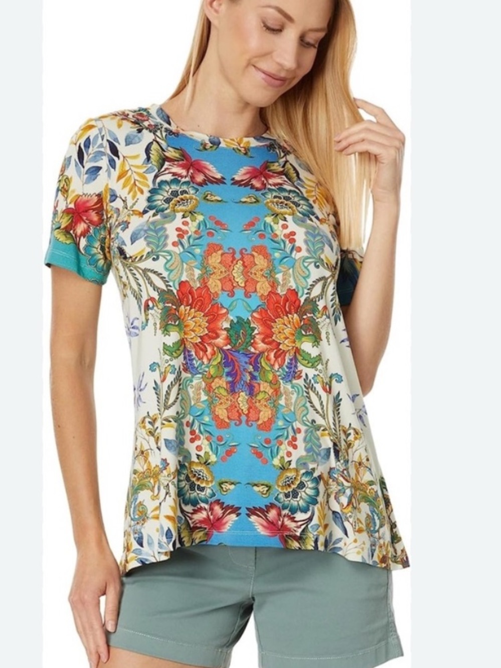 Johnny Was the Janie favorite short sleeve crew neck swing tee Floral Teal Small
